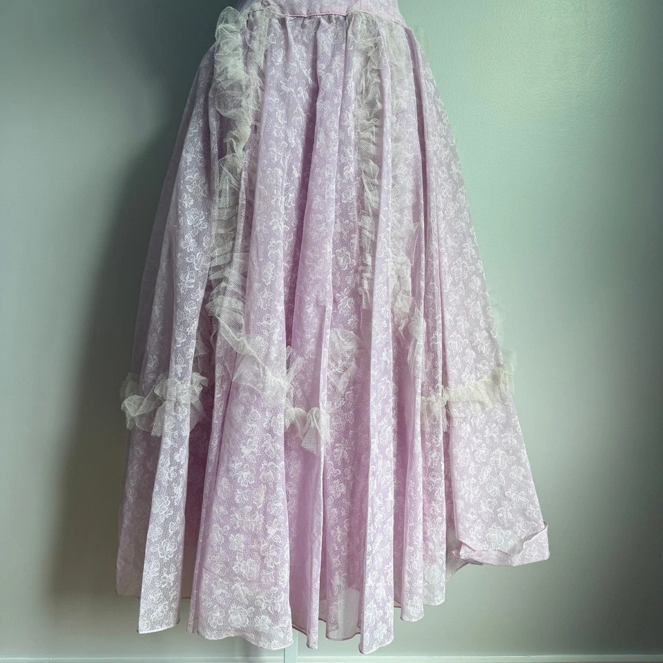 Vintage 60s Coquette Strapless Lavender Lace Floral Prom Party Dress Formal Gown - Image 4 of 4