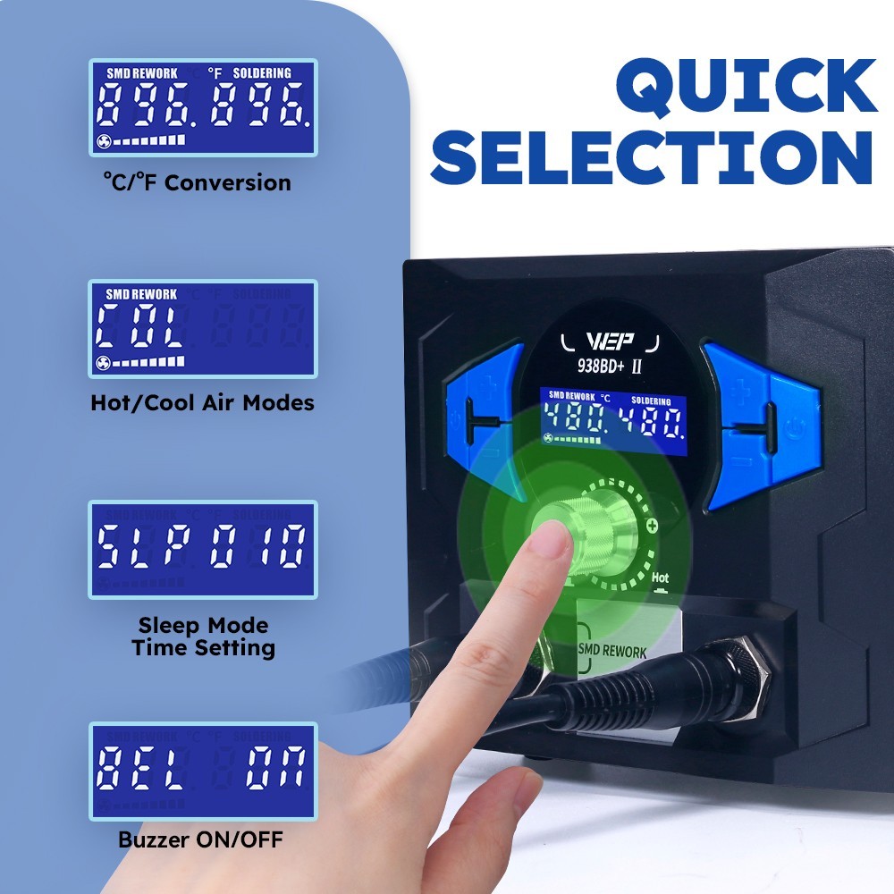WEP 2-IN-1 Soldering Station Digital Solder Iron Kit Desoldering Gun Hot Air