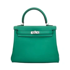 Hermes Kelly 25 Swift Green Silver Hardware W Engraved KELLY 25 bag