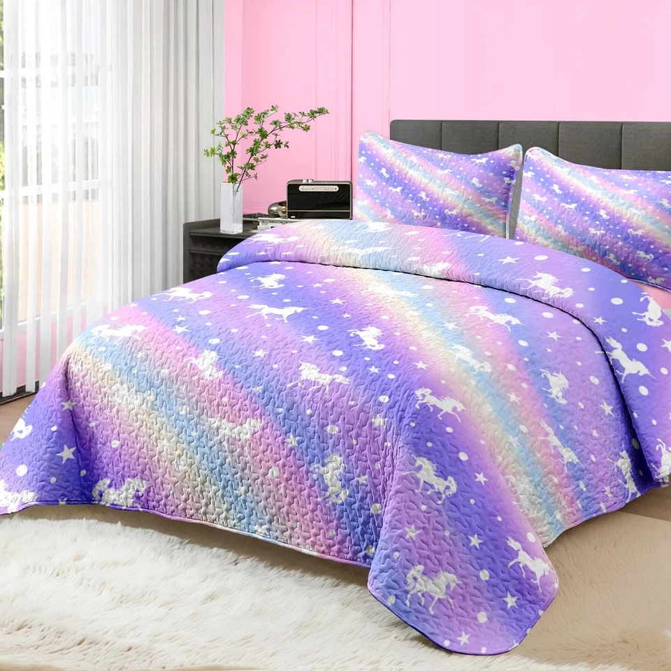 Juego de edredones tamaño doble, púrpura colorido 2 piezas juego de cama suave para niños... Foto 2 de 4