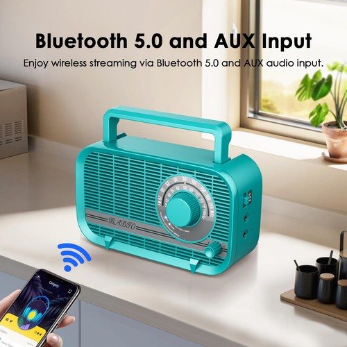 Portable AM FM Radio with Bluetooth, Plug in Wall and Play, or AA Battery Ope... - Picture 3 of 7
