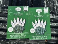 2 NEW Holiday Time 50ct WARM WHITE Led Lights GREEN Wire 11.2 Feet Each