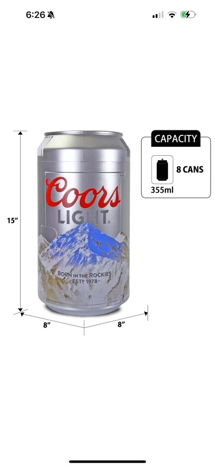 Mini refrigerador portátil Coors para refrigerador en forma de lata de viaje de 5,4 L refrigerador de aire acondicionado/cC Foto 4 de 4