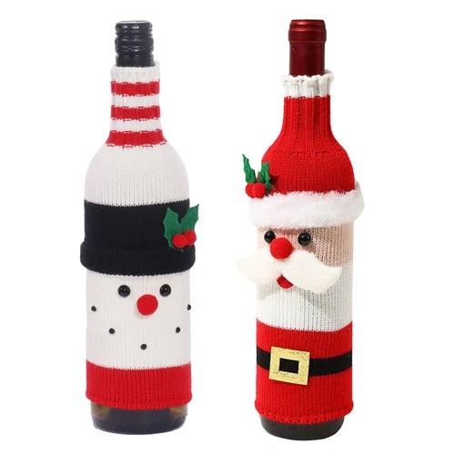 Christmas Wine Bottle Covers 2-Pack Santa Knit Sleeves Festive Bottle Decor
