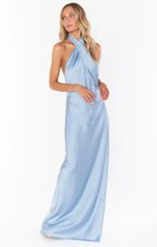Show Me Your Mumu Jasmine Halter Maxi Dress Steel Blue Luxe Satin (XS)