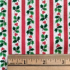 Vintage Cranston Print Works VIP Christmas Holly Stripe Fabric Vtg 46"L x 34"W