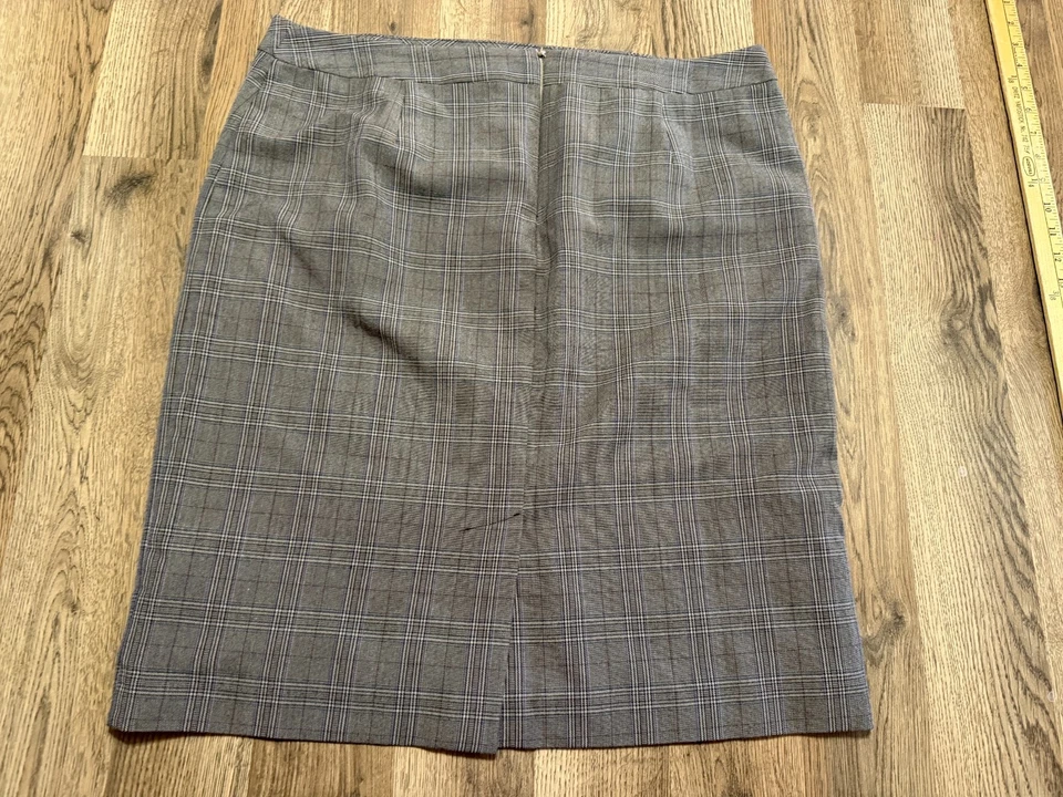 Falda Roz & Ali, Para Mujer Talla 16, Gris Marrón, Cuadros, Cremallera Trasera, Lápiz Recto Foto 2 de 4