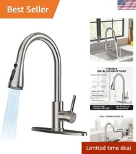Brushed Nickel Single Handle Kitchen Faucet with 360 Swivel and Pull Down Spray