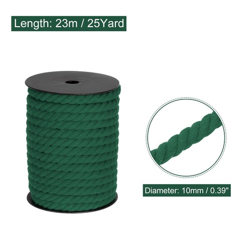 Cotton Rope 3 Strand Twisted Braided Rope Cord, Dark Green 23m 10mm - Picture 2 of 7