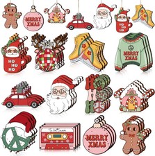 36 Pcs Groovy Hippie Christmas Ornaments Boho Retro Wooden...
