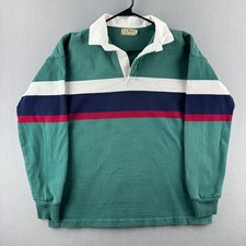 Vintage Rugby Shirt Mens Large Green Cotton Long Sleeve 90s Made in USA