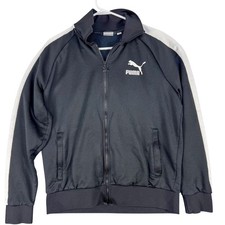 Puma Iconic T7 Track Jacket Mens Medium Black Full Zip Stripe Knit Athletic