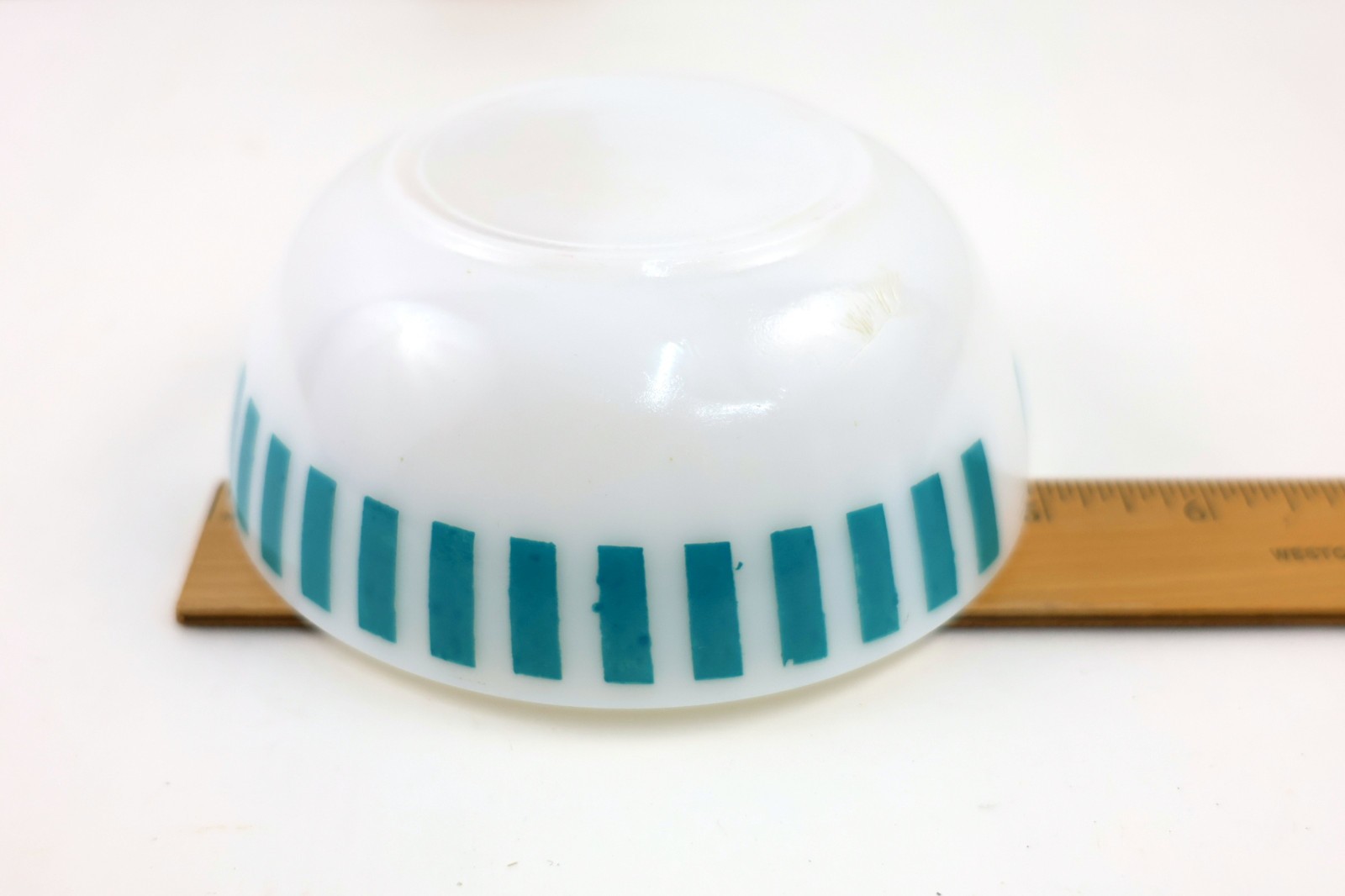 Vintage Hazel Atlas Turquoise Candy Stripe 5" Cereal Bowl Milk Glass
