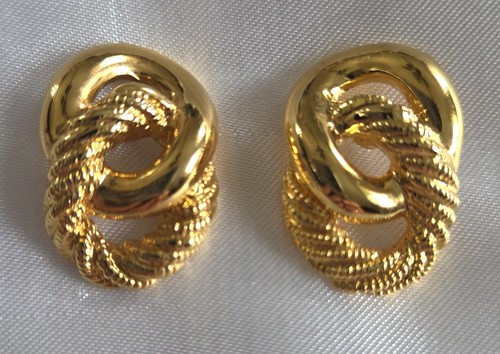 Vintage Napier Earrings Gold Tone Links Chains 1" Post Estate Jewelry - Picture 2 of 5