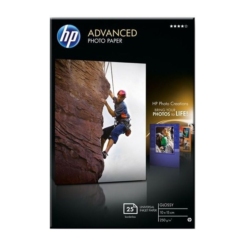 Papier photo HP Advanced brillant 10x15 cm pour imprimer sans marge noire