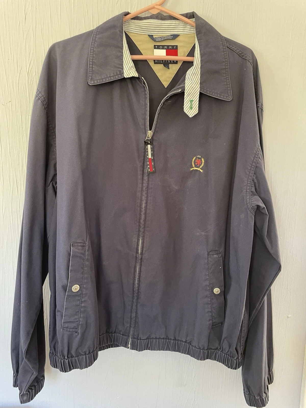 Tommy Hilfiger Men's Full Zip Canvas Cotton Jacket Embroidered Logo Blue L - product detail image 2