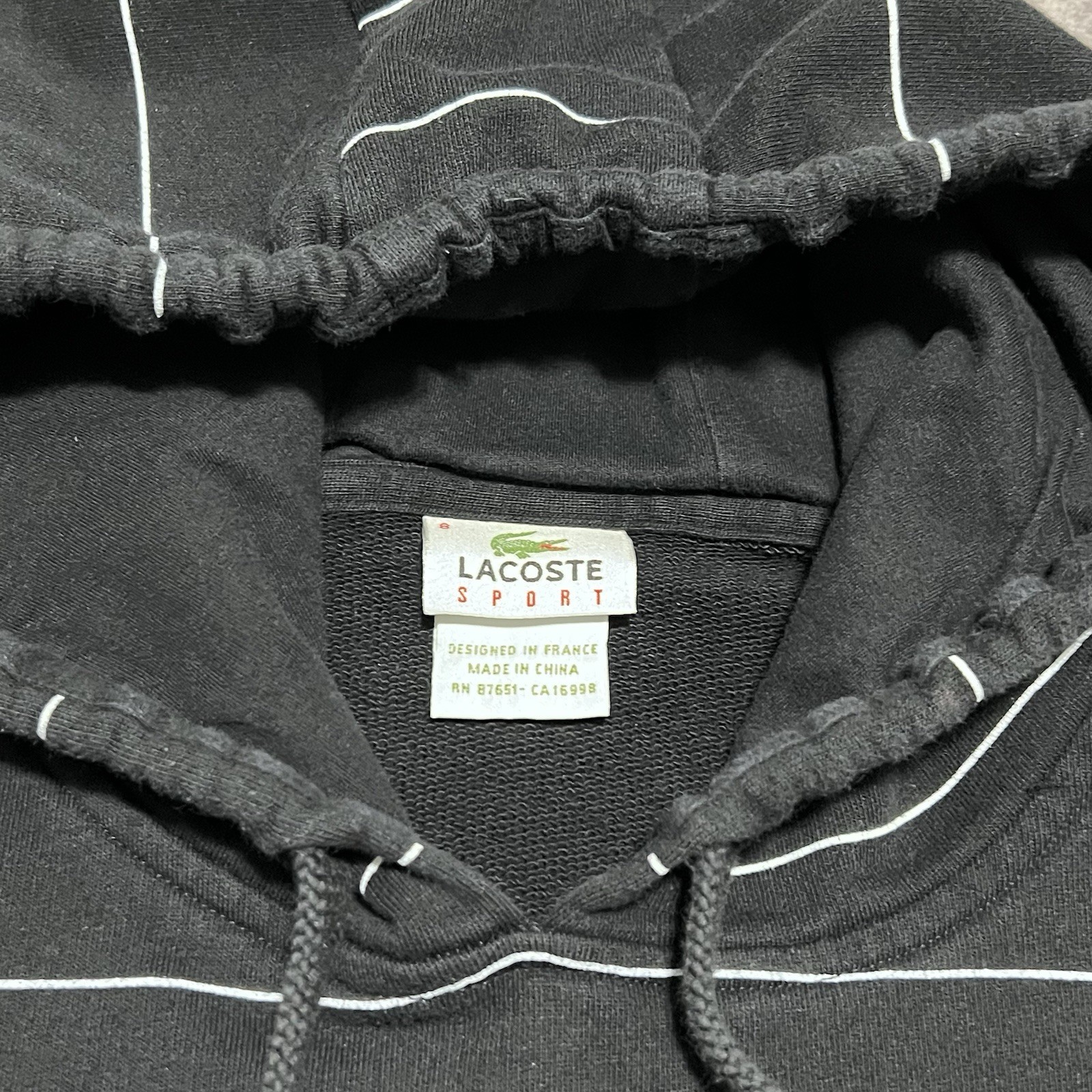 LACOSTE SPORT HOODIE SWEATSHIRT BLACK PIN STRIPE MEN'S 8 CUTLINE CROCODILE LOGO image 7