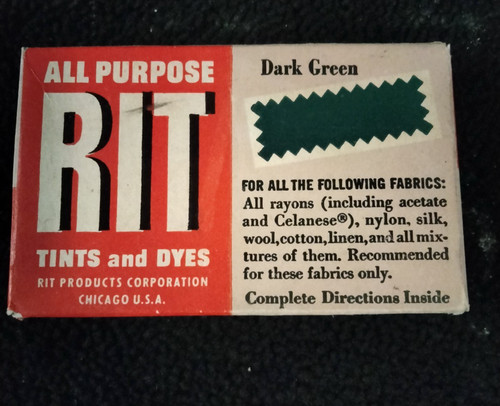 RIT FABRIC DYE DARK GREEN COLOR ALL PURPOSE OPEN BOX VINTAGE ANTIQUE STOCK