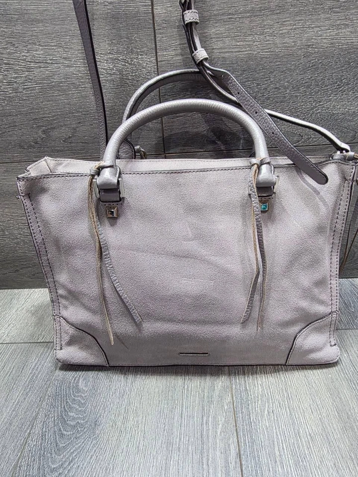 Bolsa tote Rebecca Minkoff Regan satchel camurça cinza B000564 - Imagem 2 de 4