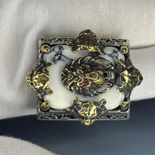 Lion Head White Turquoise 925 Sterling Silver Ring Handcrafted Statement Jewelry