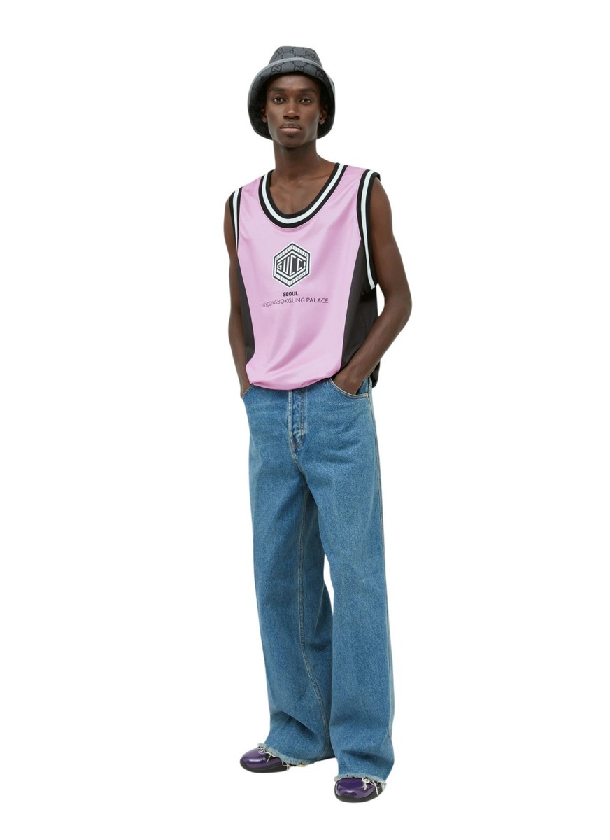 Authentic Men's Gucci Pink Technical Jersey Seoul Tank Top 778020