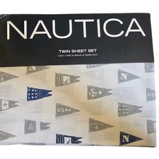 Nautica Moonstone Blue Gray Nautical Sail Flags Sailing Twin Sheet Set NEW