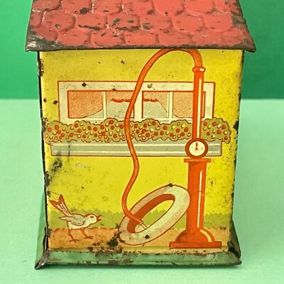 Ancienne Tirelire Voiture Pompe à Essence - Tôle Lithographiée - DRGM Allemagne