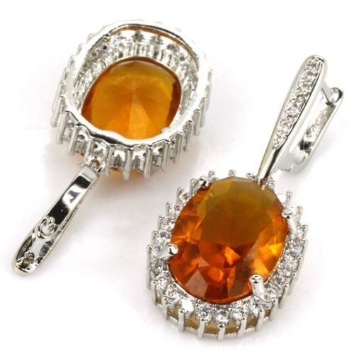 PENDIENTES ORO BLANCO CON CITRINO COLOR MIEL CIRCONIOS ORIGEN BRASIL 8 CARATE - Imagen 2 de 2