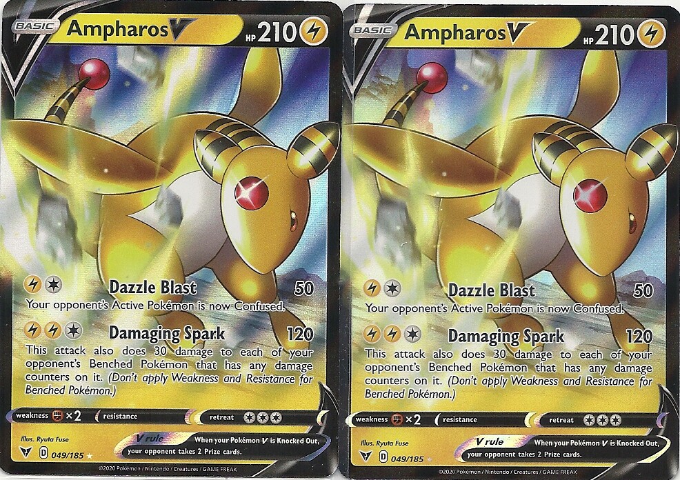 2 RARE AMPHAROS V 49/185 VIVID VOLTAGE Pokemon MINT PACK FRESH