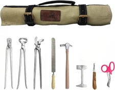 ProRider USA 8 Piece Horse Shoe Farrier Hoof Grooming Tool Kit w/Carry Bag Brown