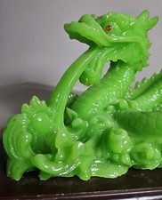 Chinese Lucky Feng shui Green Jade Color Resin Dragon Figurine Collectible