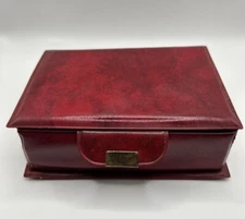 Vintage Red Presentation Jewelry Box Organizer Trinket Yellow Velvet Display Box
