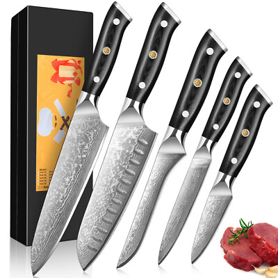 1-5tlg.Damast Küchenmesser aus VG10 Damaststahl Chefmesser mit G10 Holzgriff