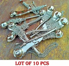 Lot of 10 PCs Brass 5" Bosun's Chrome Finish Whistle W/Chain Bosun Call Pipe