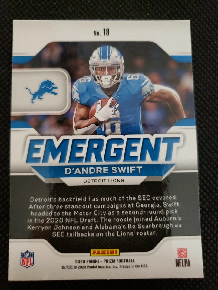 2020 Panini Prizm Football D’Andre Swift RC Emergent Insert. #18 Detroit Lions  - Image 2 of 2