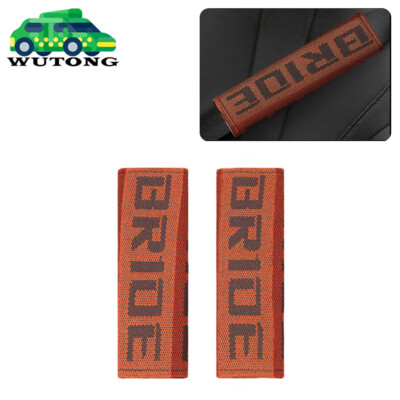 2PCS JDM Bride Orange Fabric Seat Belt Cover Shoulder Pads Racing Seat Material