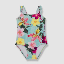 $98 PatBO Toddler Girls Blue Hibiscus Ruffle One Piece Swimsuit Swimwear Size 3