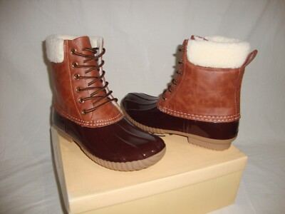 New in Box Women YOKI DYLAN-3 Winter Duck Boots Lace UP Two Tone Brown Size 10