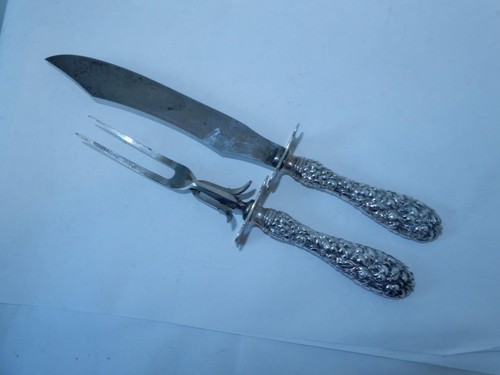 Antique Sterling silver Stieff Kirk Large Carving set Fork & Carving knife Rose - Picture 2 of 8