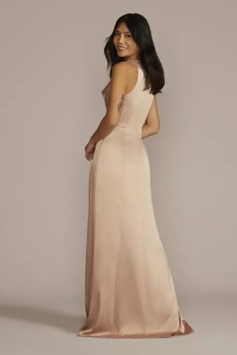 stretch charmeuse sleeveless cowl bridesmaid dress Sage Green Satin Bridesmaid Dress A-Line Maxi Cowl Neck main image 0