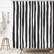 Shower Curtain, Striped Boho Minimalist Modern 72.00" x 72.00" Black and White