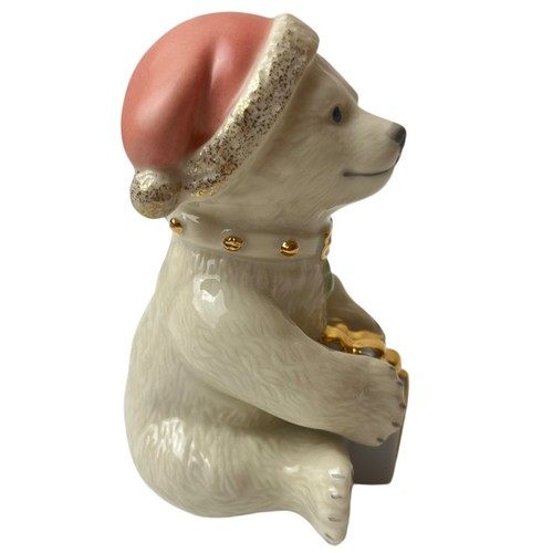 Lenox Polar Bear Cub Holding Christmas Present Figurine Santa Hat - RARE 3.25x2” - Picture 3 of 6