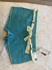Denim Co. Denim Teal Shorts With Floral Lavender Cream Fabric Belt UK 16