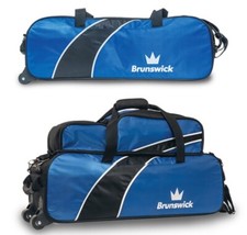 TWO Brunswick 3 Ball Tote with Tow Wheels Bowling Bags One With Shop Pocket
