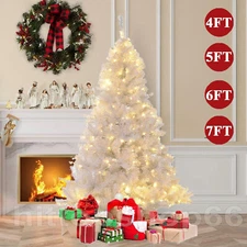 4/5/6/7ft Artificial Christmas Tree with LED Lights Stand Xmas Decorations US