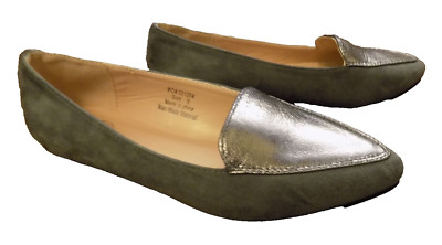 C Brand Designer Style Faux Suede Flats Gray metallic Silver Pointed Toe 6 EUC