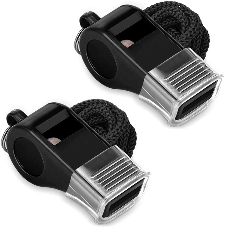 Whistle, 2 Packs Plastic Sports Whistles with Lanyard, Loud Crisp Sound