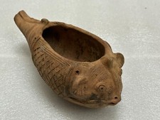 Alt Vintage Selten Handgefertigt Einzigartig Fisch Form Clay Jerash Typ Öl Lampe