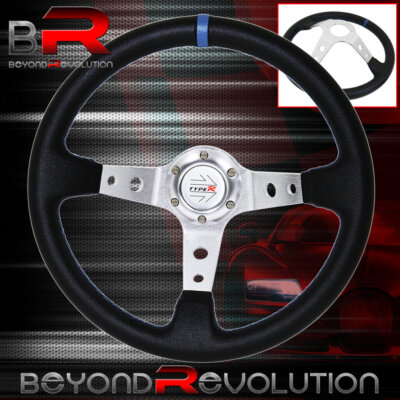 Type-R Horn Blue Stitching Deep Dish Black Steering Wheel Silver Aluminum Center