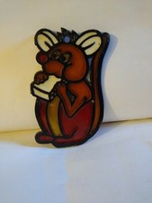 Handcrafted Stained Glass Mouse w/ Cheese Window Sun Catcher small crack 